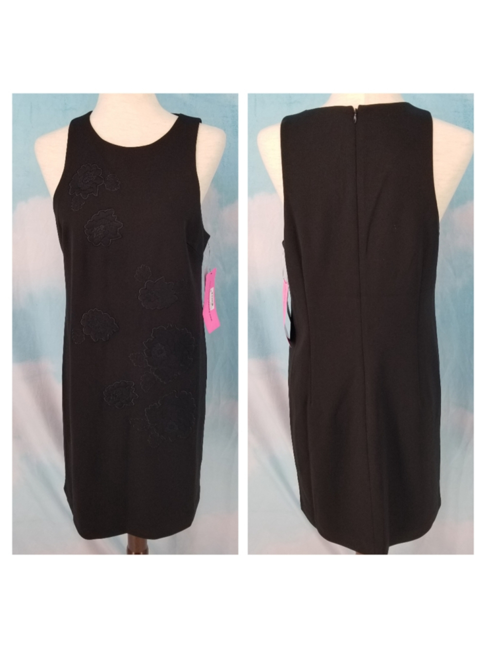 Betsey Johnson Black Floral Applique Scuba Dress Sleeveless Cocktail Size 10 NWT